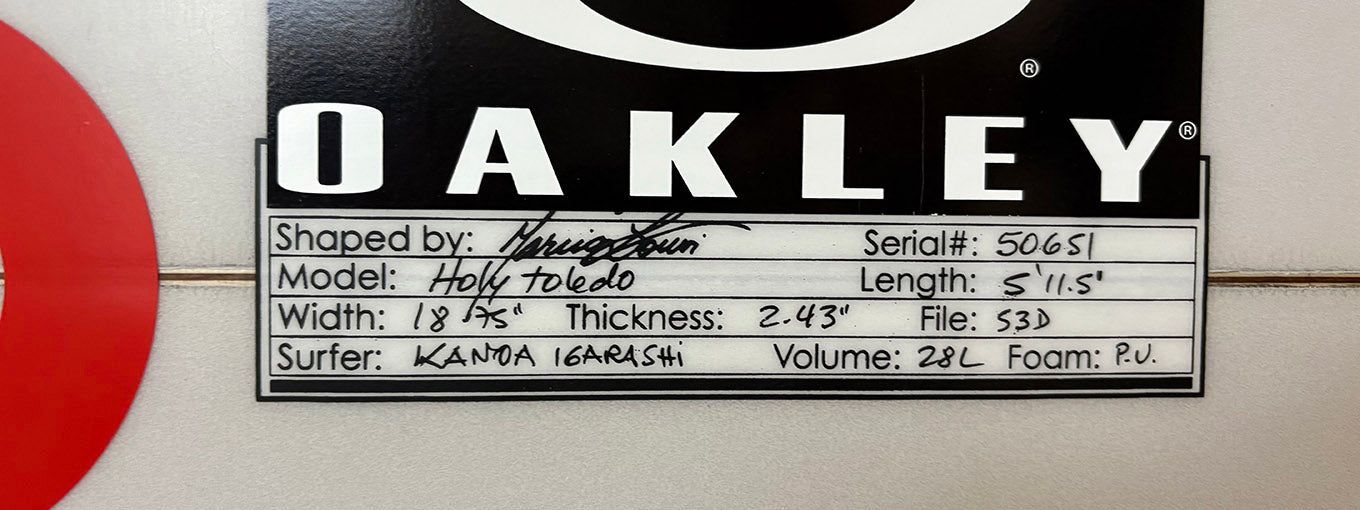 千葉一宮在庫 未使用品 直筆サイン入り Kanoa Igarashi 五十嵐カノア 使用済 HOLY TOLEDO 5'11.5" x 18.75" x 2.43" 28L #50651