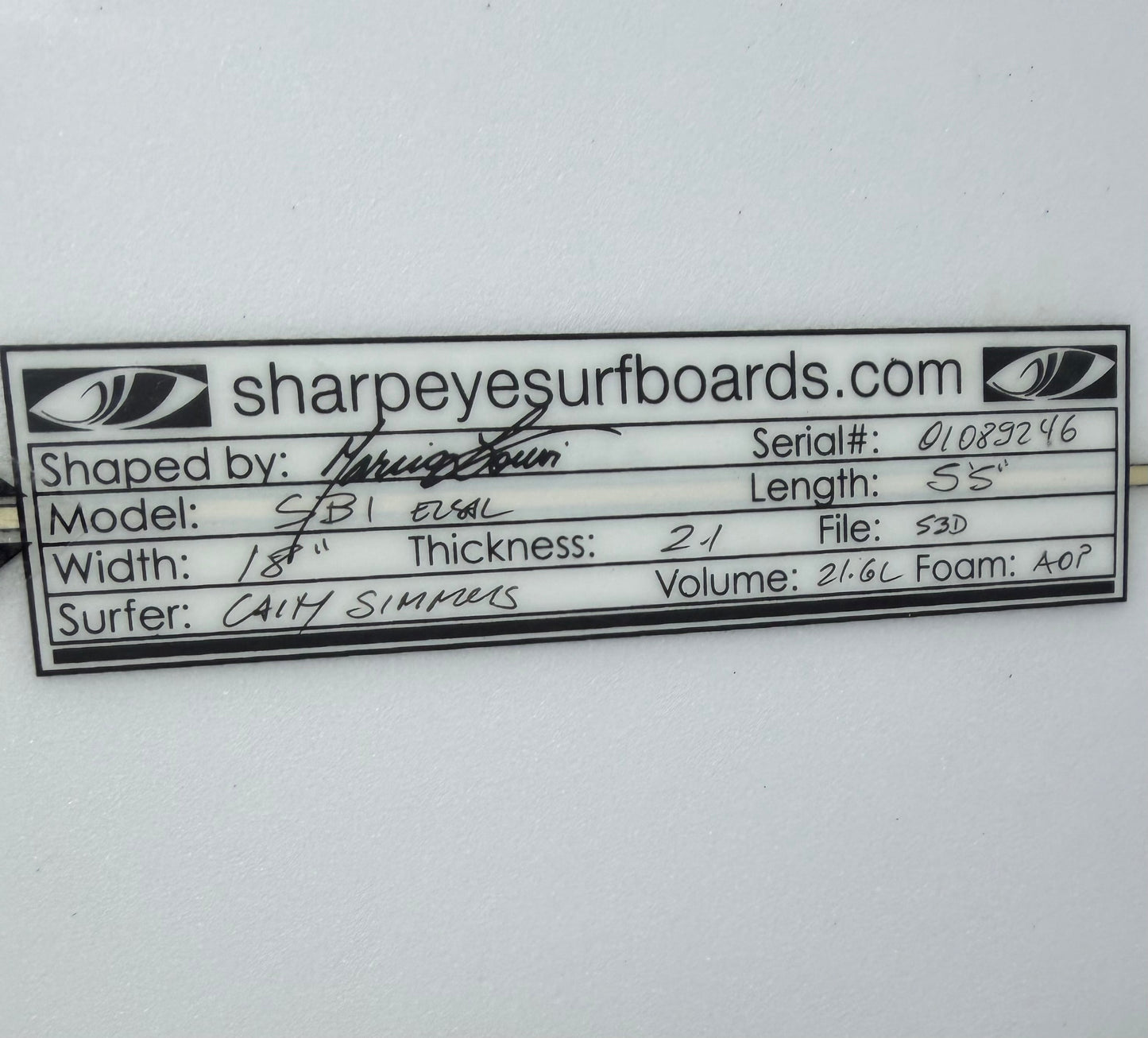 USA工場在庫 中古 Caity Simmers SB-1 5'5" x 18" x 2.1" 21.6L