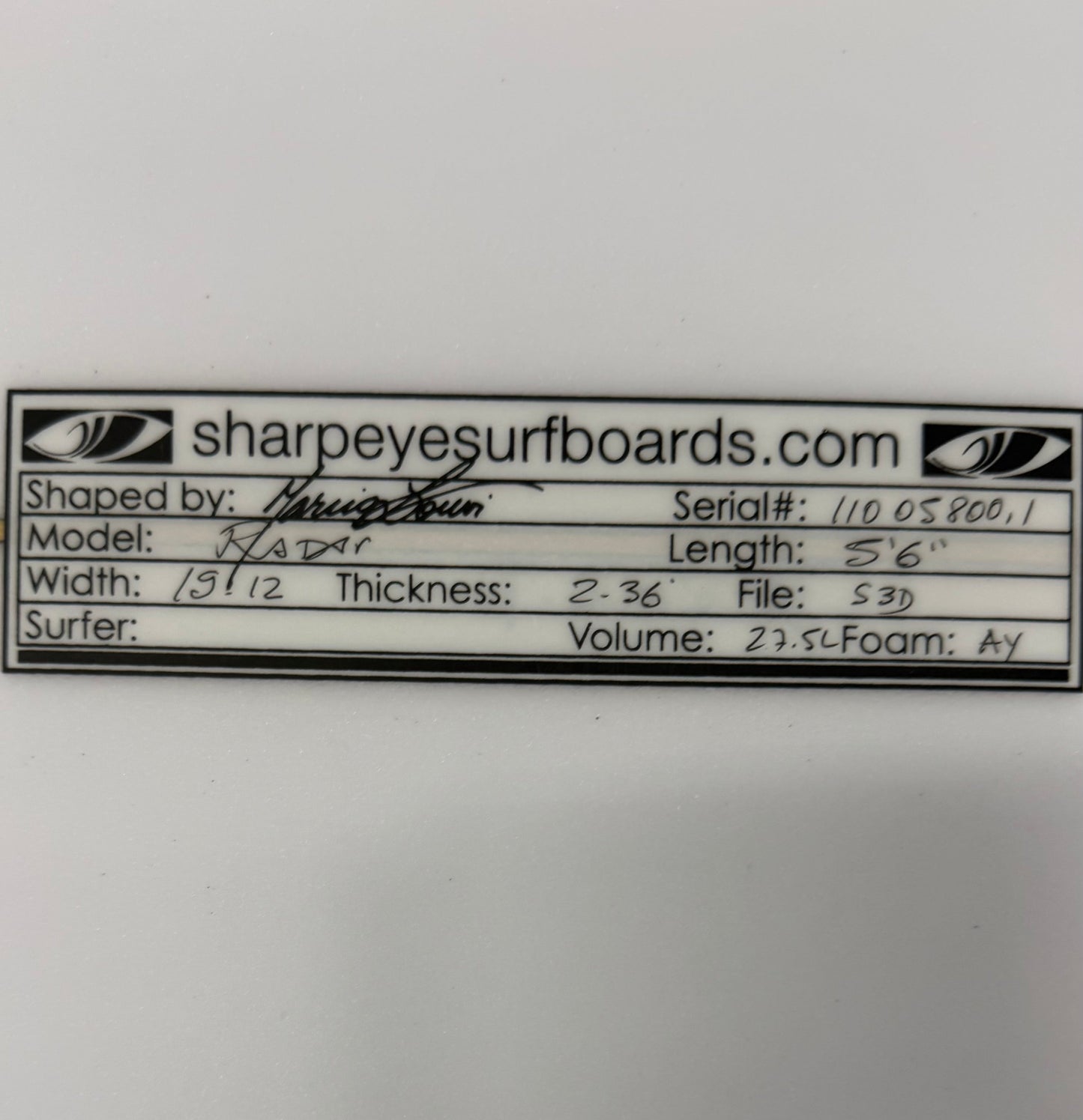 USA工場在庫 未使用品 Radar 5'6" x 19.12" x 2.36" 27.5L