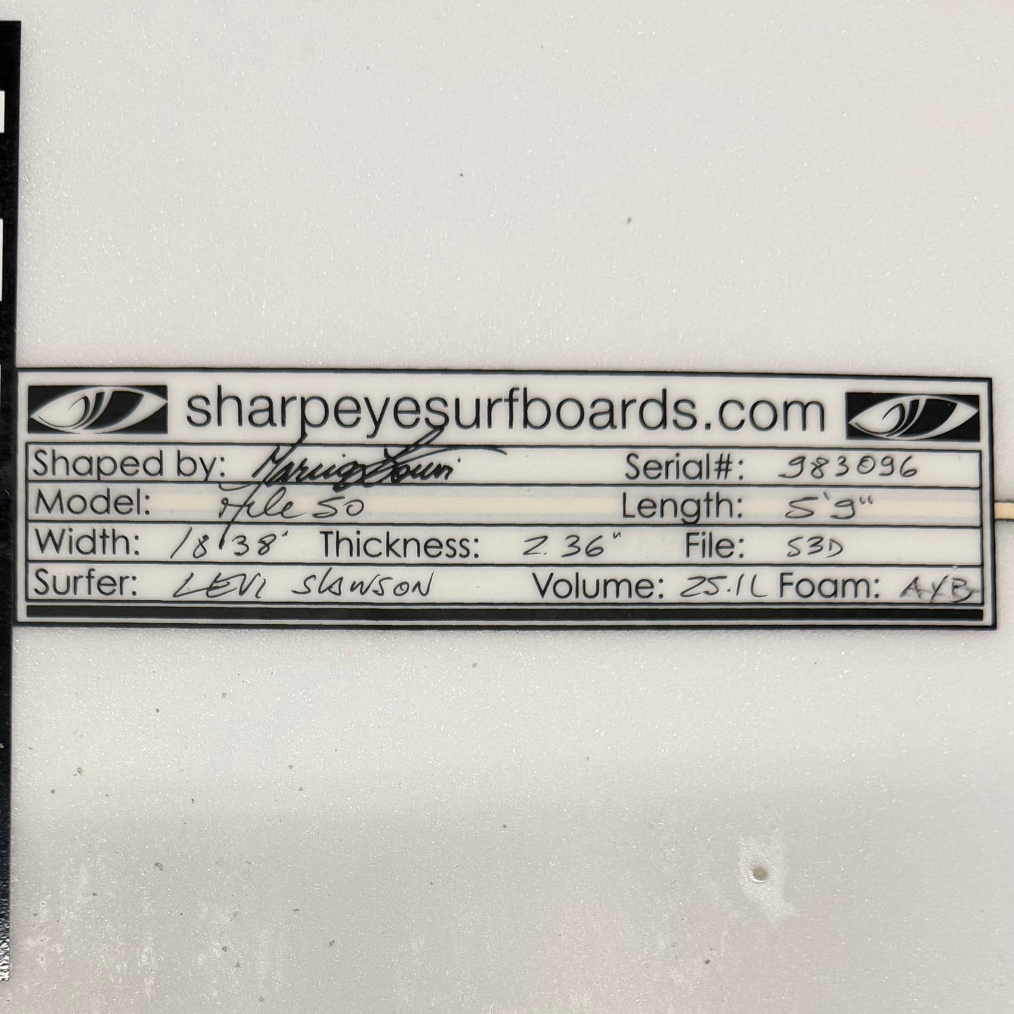 USA工場在庫 中古 Levi Slawson File 50 5'9" x 18.38" x 2.36" 25.1L