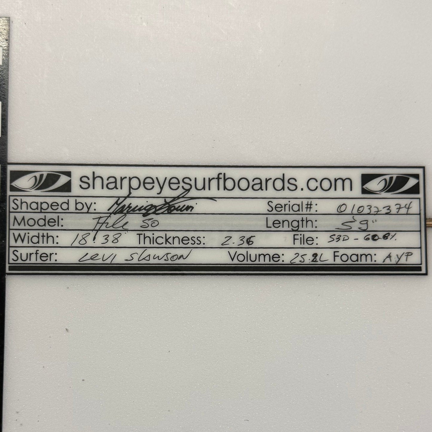 USA工場在庫 中古 Levi Slawson File 50 5'9" x 18.38" x 2.36" 25.2L
