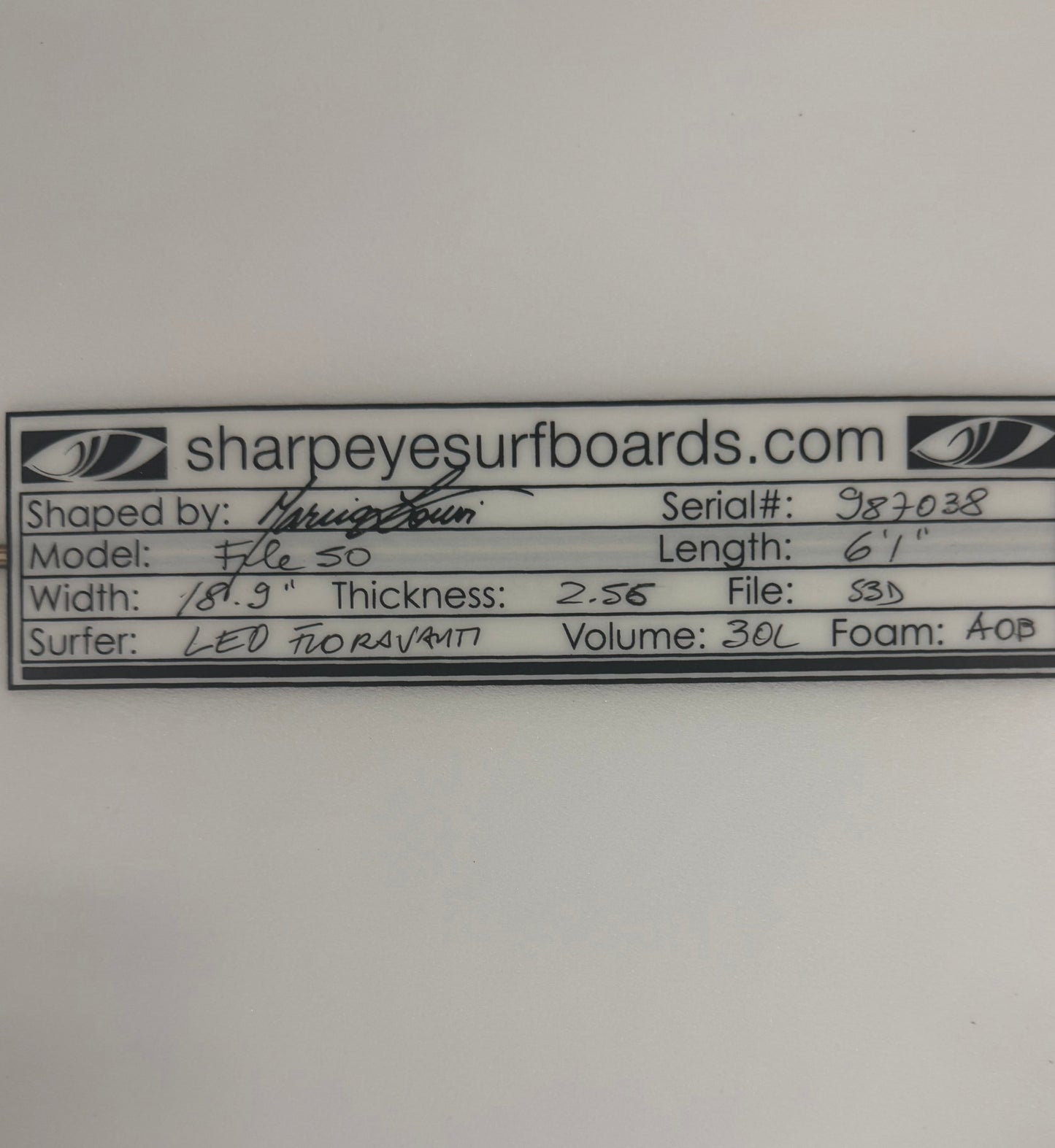 USA工場在庫 中古 Leo Fioravanti File Fifty 6'1" x 18.9" x 2.56" 30.L