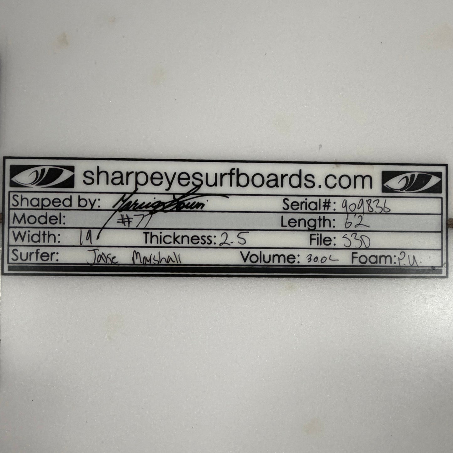 USA工場在庫 中古 Jake Marshall #77 6'2" x 19" x 2.5" 30L