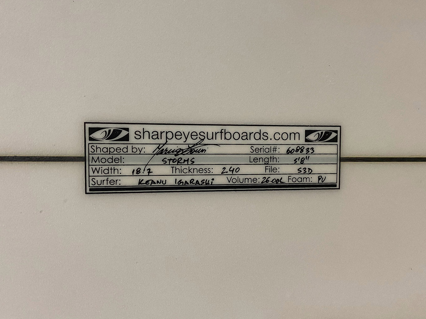 Keanu Igarashi 五十嵐キアヌ 使用済 サイン入り Storms 5'8" x 18.7" x 2.4" #608833