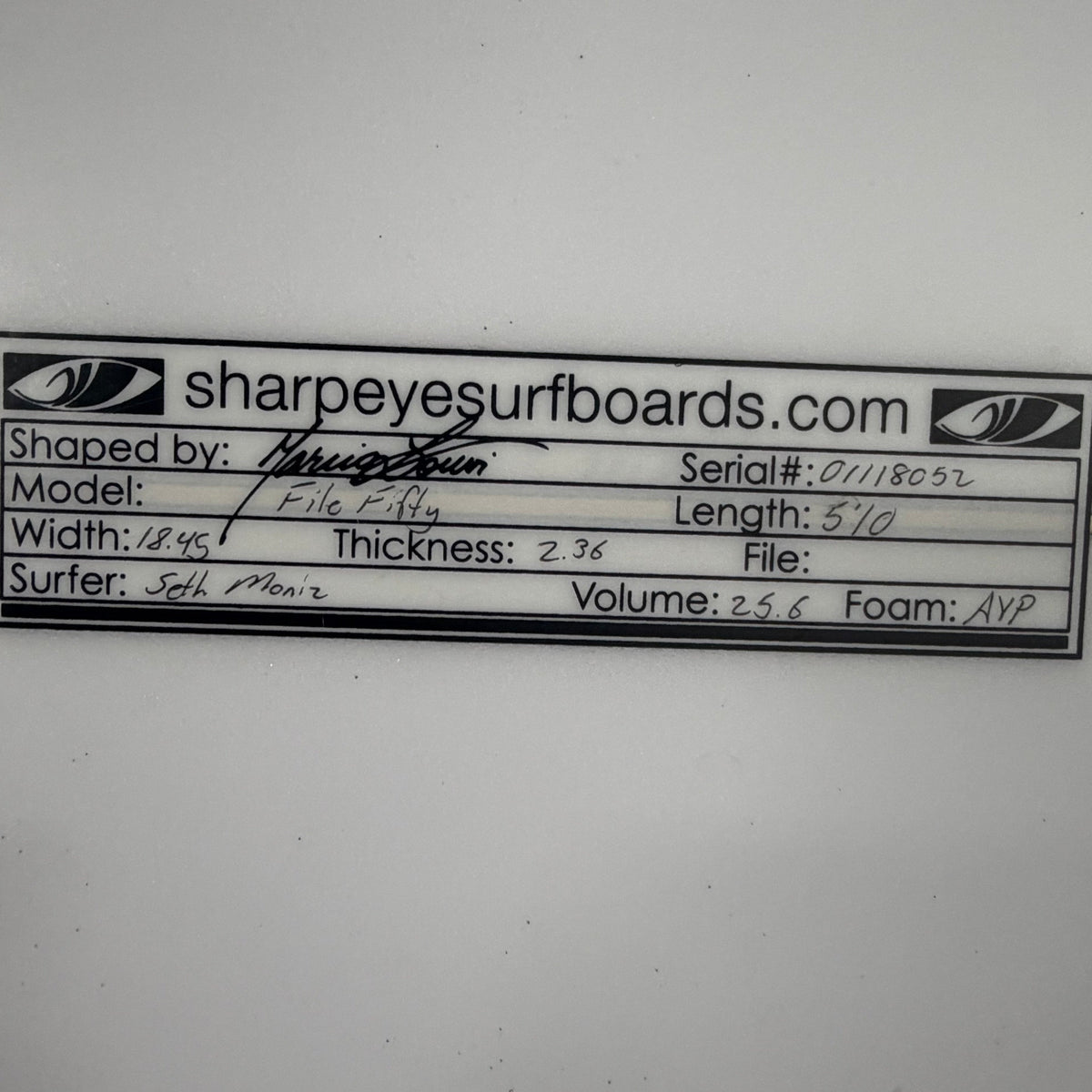 USA工場在庫 中古 Seth Moniz File Fifty 5'10" x 18.45" x 2.36" 25.6L