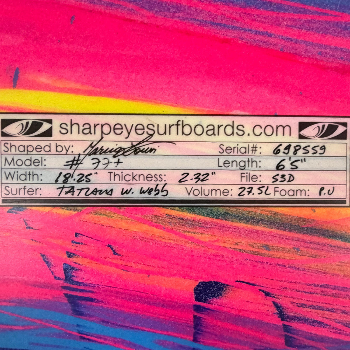 USA工場在庫 中古 Tatiana Weston Webb #77+ 6'5" x 18.25" x 2.32" 27.5L