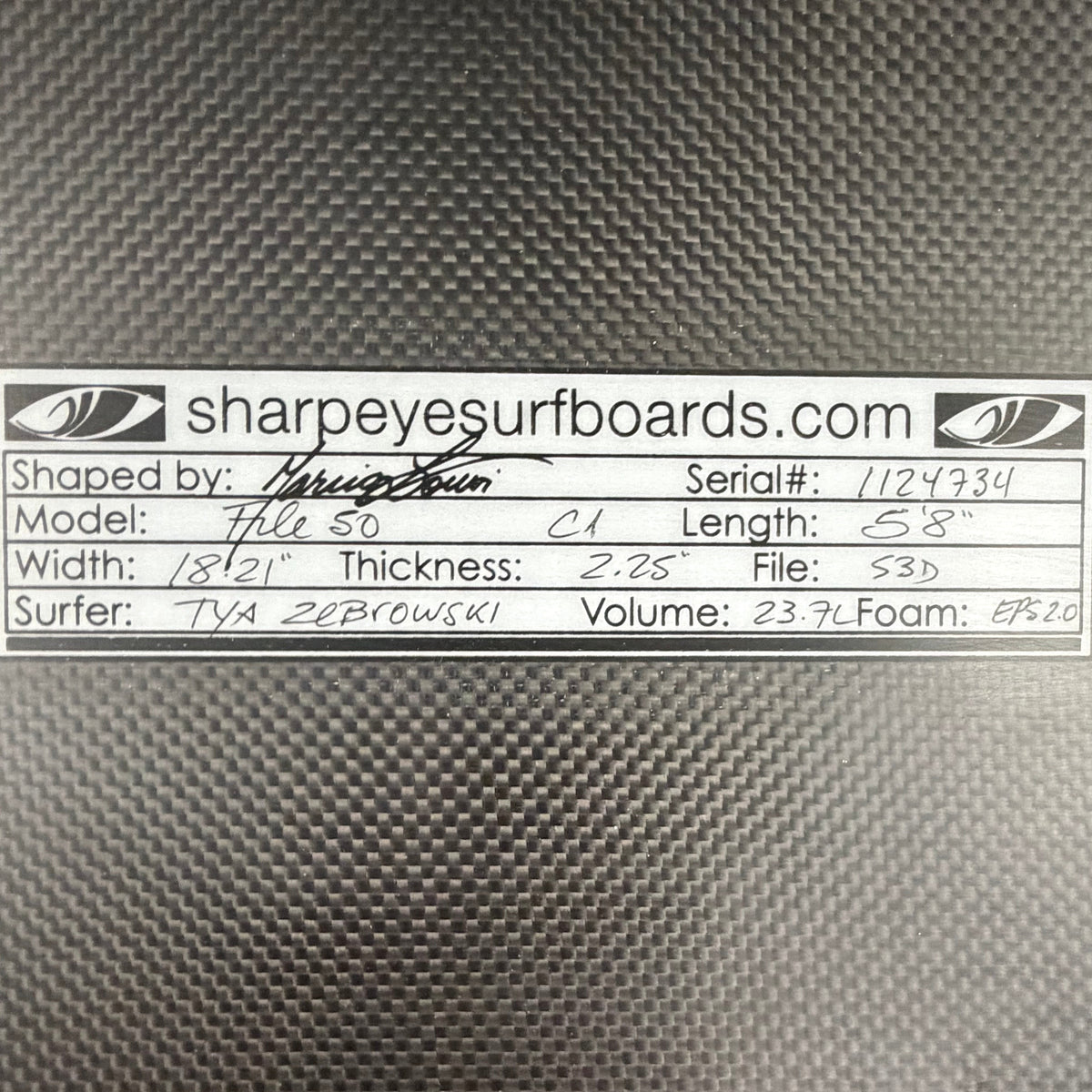 USA工場在庫 中古 Tya File Fifty Carbon 5'8" x 18.21" x 2.25" 23.7L