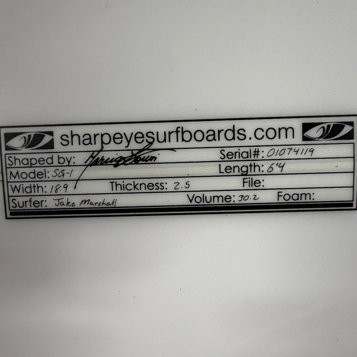 USA工場在庫 中古 Jake Marshall SG-1 6'4" x 18.9" x 2.5" 30.2L