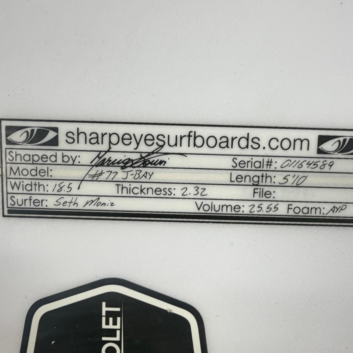 USA工場在庫 中古 Seth Moniz #77 Jbay 5'10" x 18.5" x 2.32" 25.55L