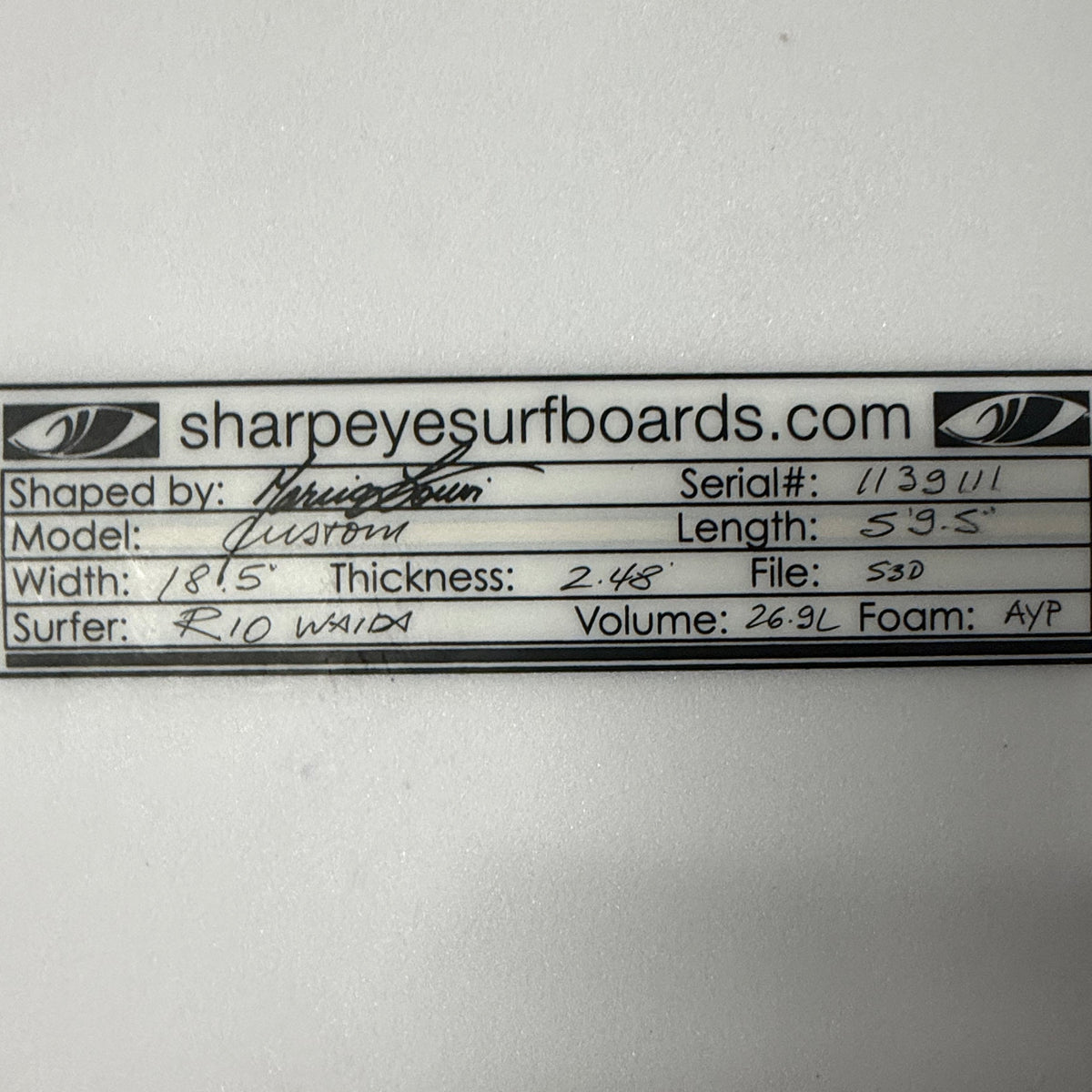 USA工場在庫 中古 Rio Waida Custom 5'9.5" x 18.5" x 2.48" 26.9L