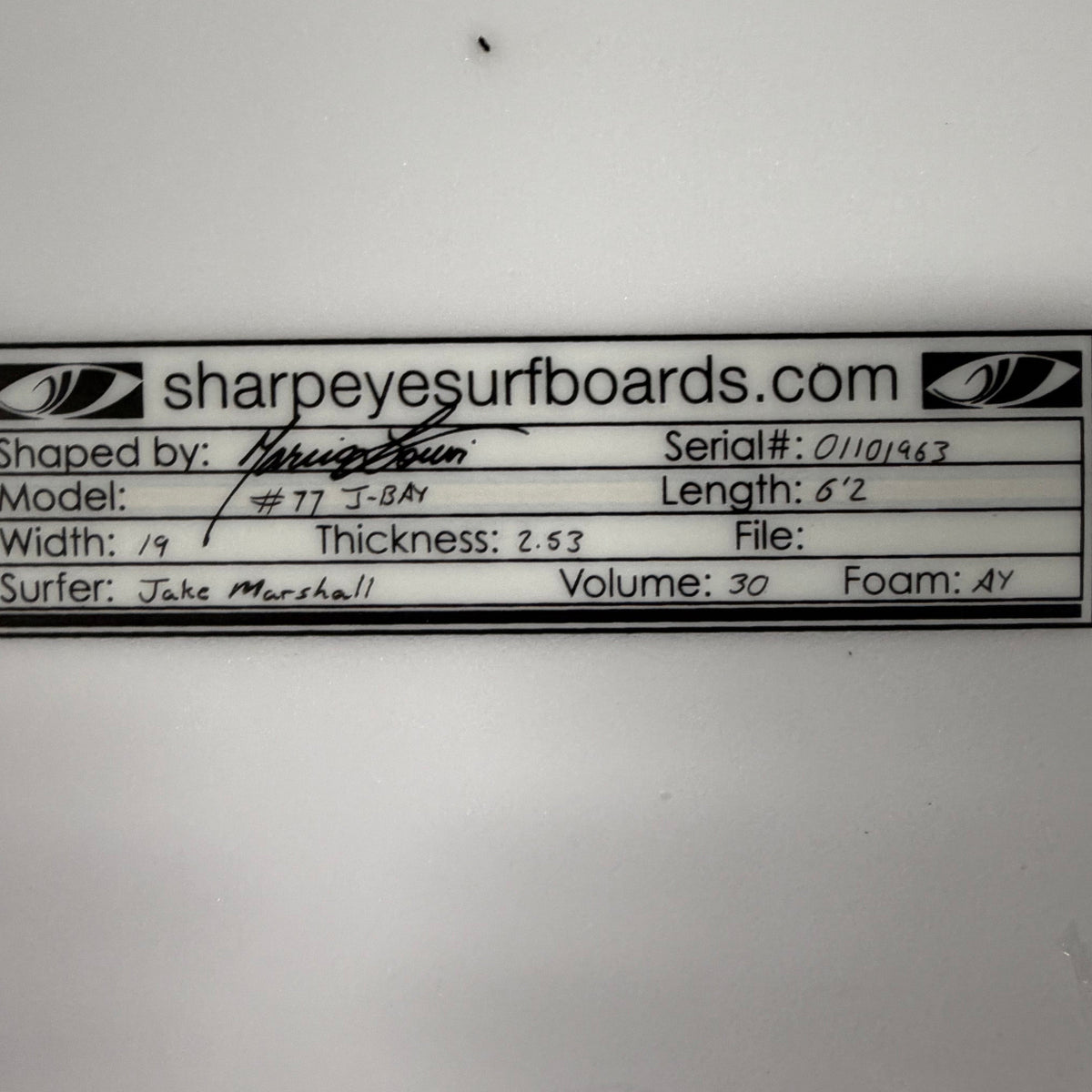 USA工場在庫 中古 Jake Marshall #77 Jbay 6'2" x 19" x 2.53" 30L