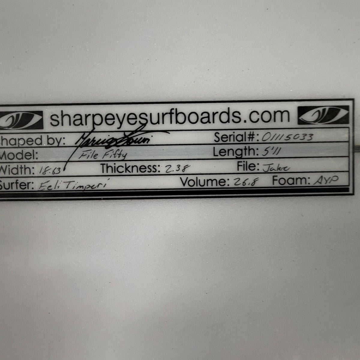 USA工場在庫 中古 File Fifty 5'11" x 18.63" x 2.38" 26.8L