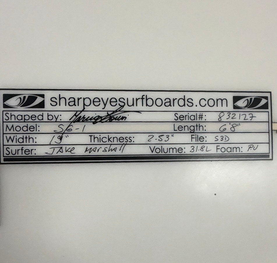 USA工場在庫 中古 Jake Marshall SG-1 6'8" x 19" x 2.53" 31.8L