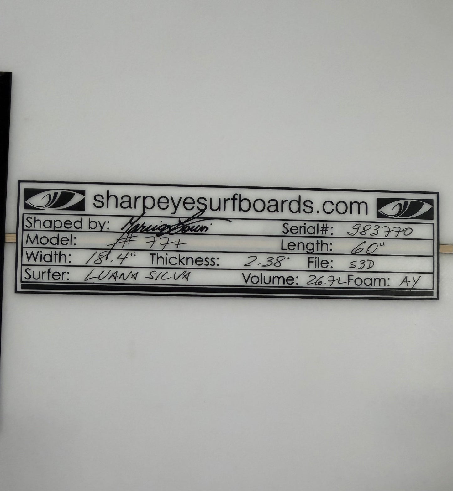 USA工場在庫 中古 Once Luana Silva #77+ 6'0" x 18.4" x 2.38" 26.7L