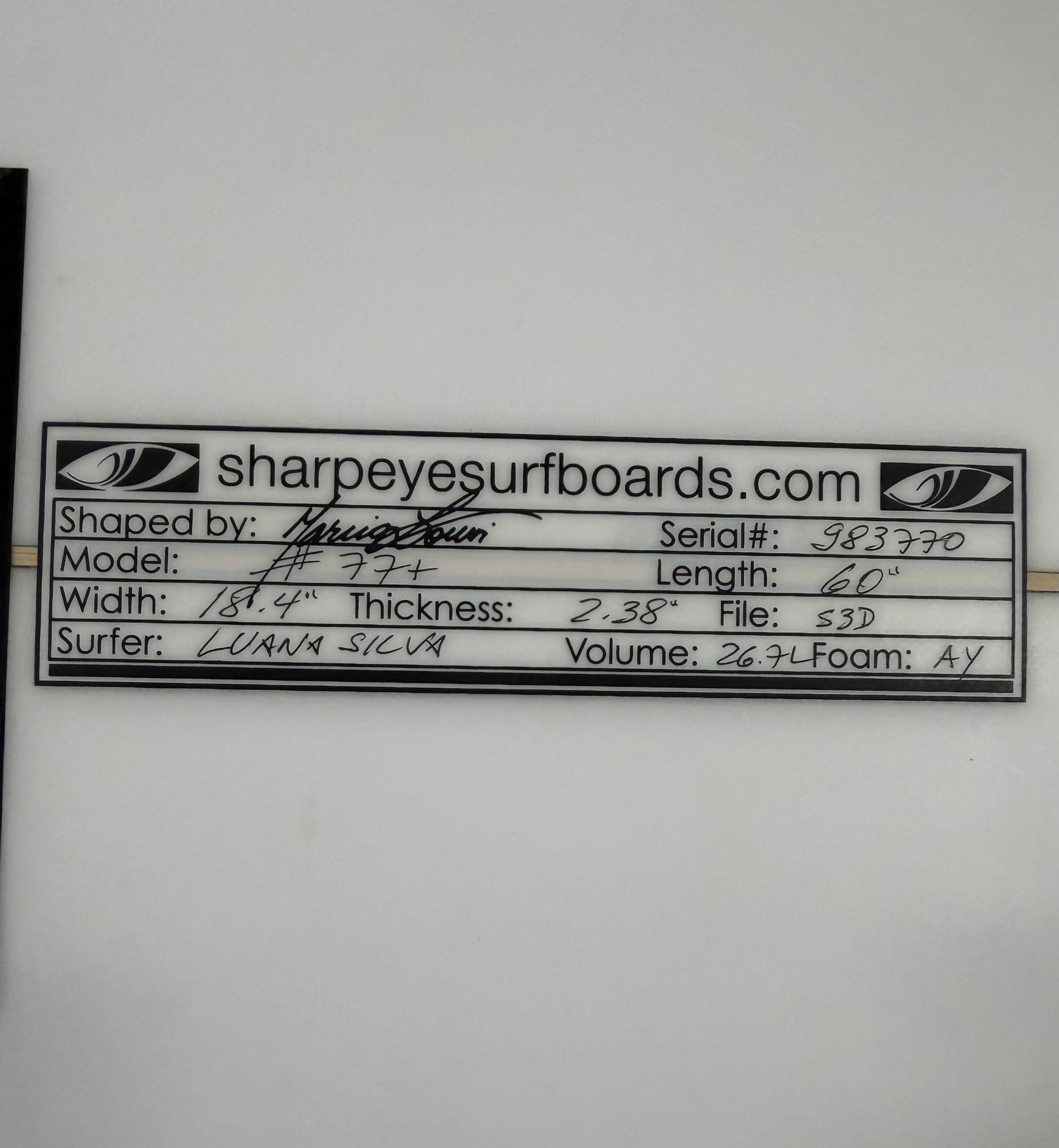 USA工場在庫 中古 Once Luana Silva #77+ 6'0" x 18.4" x 2.38" 26.7L