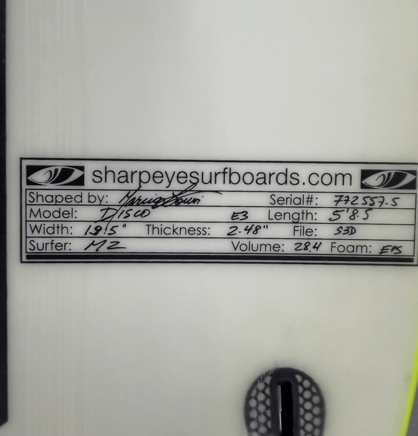 USA工場在庫 Marcio Zouvi 中古 E3 Disco 5'8.5" x 19.5 x 2.48 28.4L