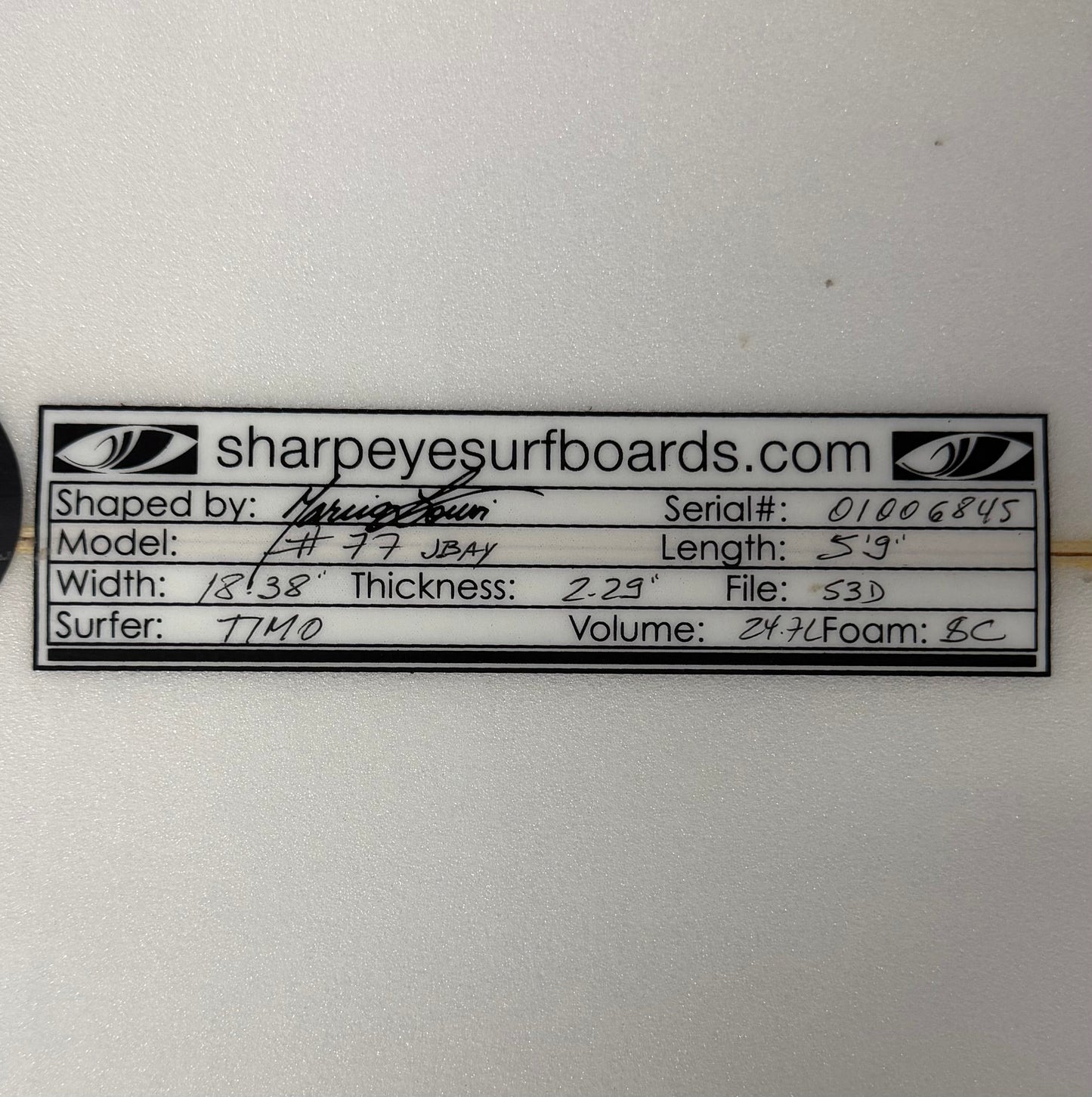 USA工場在庫 中古 Timo Simmers #77 5'9" x 18.38" x 2.29" 24.7L