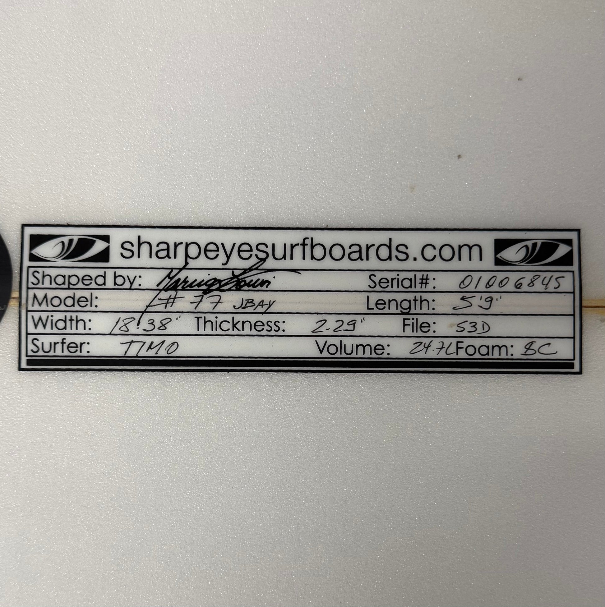 USA工場在庫 中古 Timo Simmers #77 5'9" x 18.38" x 2.29" 24.7L
