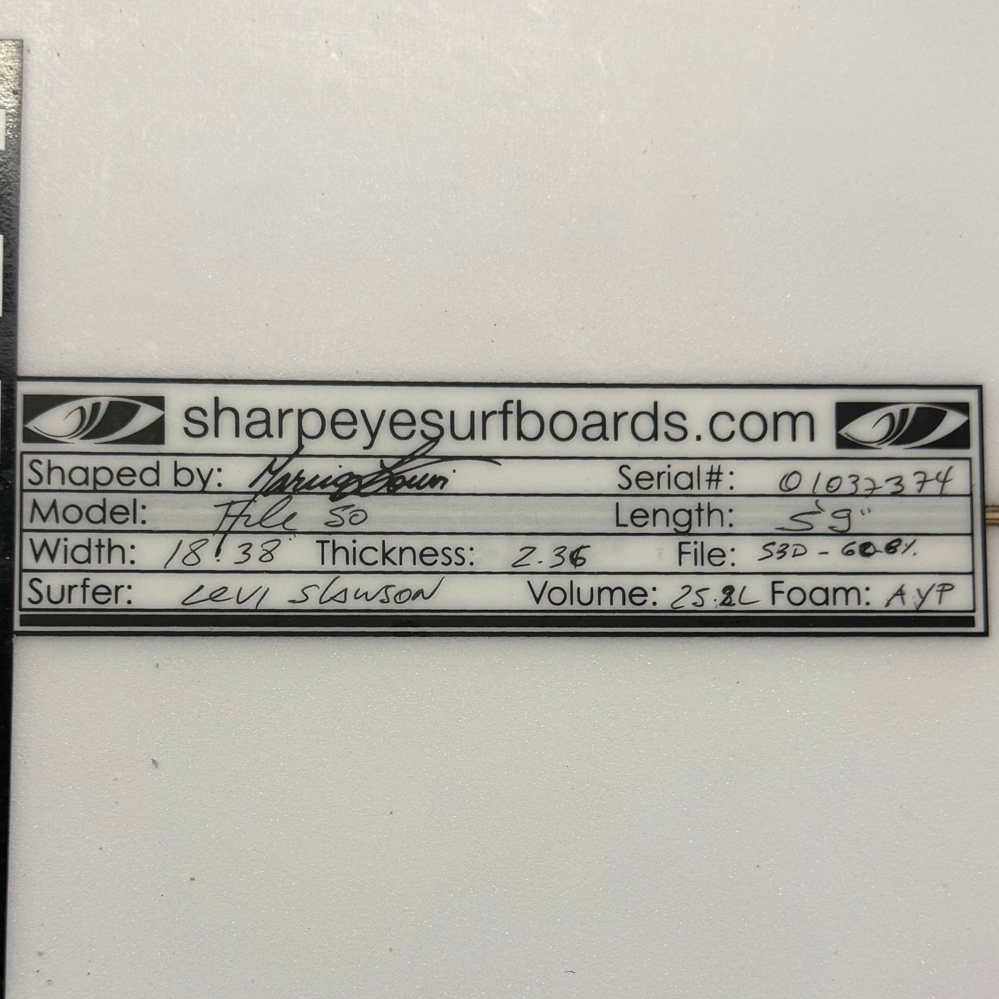 USA工場在庫 中古 Levi Slawson File 50 5'9" x 18.38" x 2.36" 25.2L