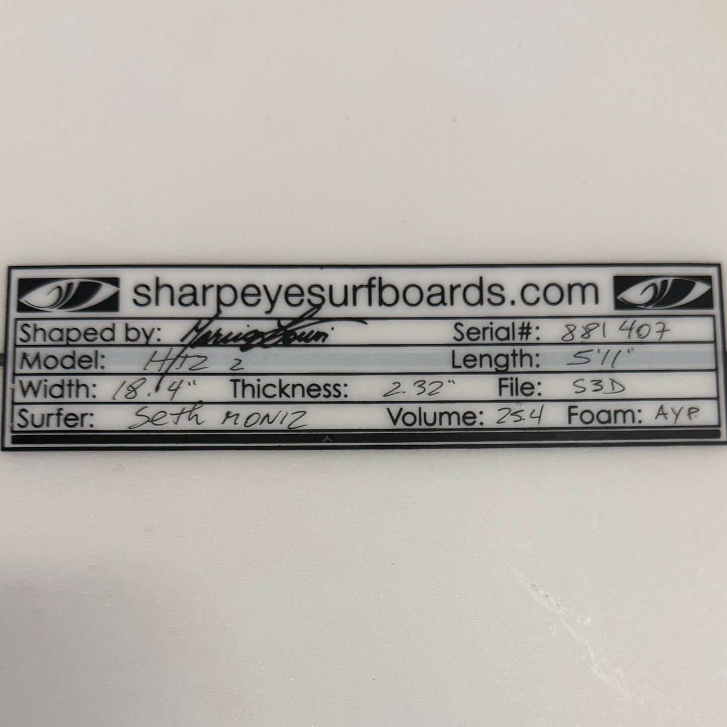 USA工場在庫 中古 Seth Moniz HT2 z 5'11" x 18.4" x 2.32" 25.4