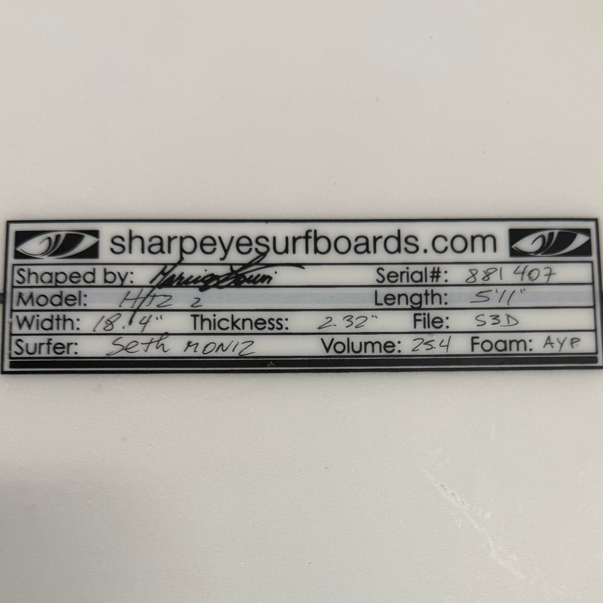 USA工場在庫 中古 Seth Moniz HT2 z 5'11" x 18.4" x 2.32" 25.4