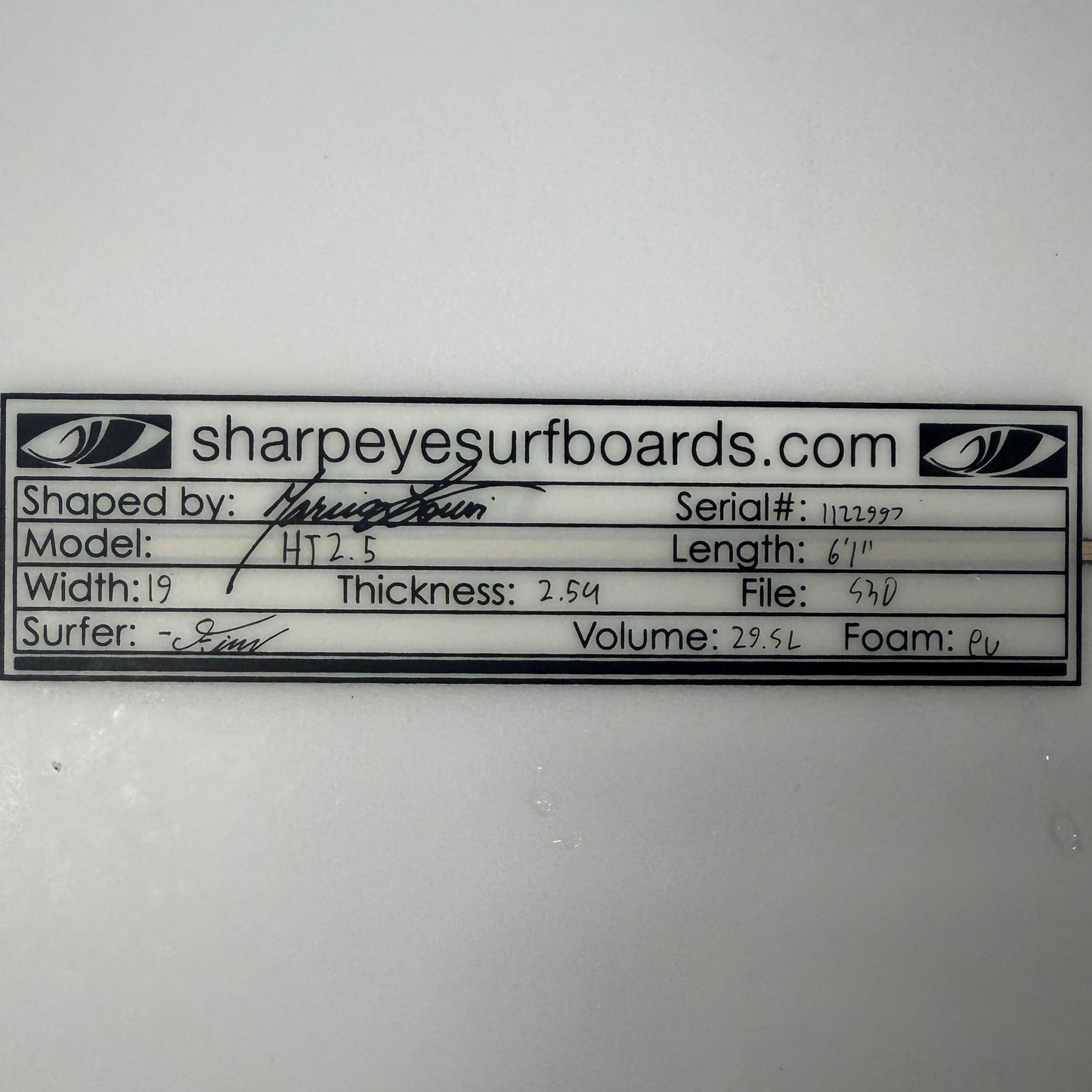 USA工場在庫 中古 HT2.5 6'1" x 19" x 2.54" 29.5L