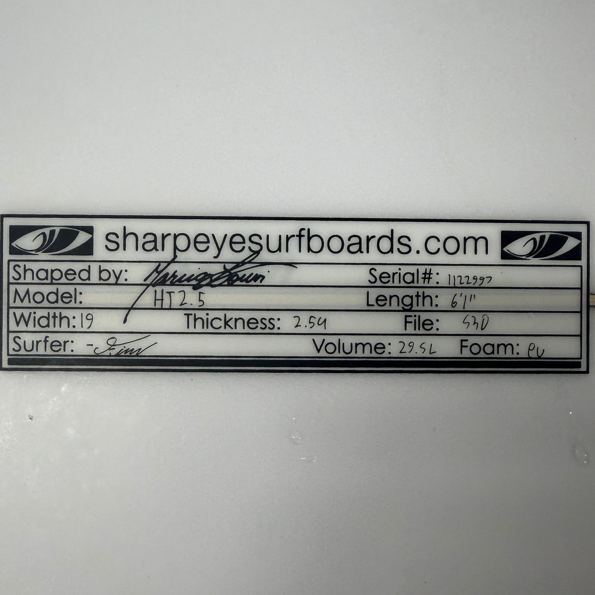 USA工場在庫 中古 HT2.5 6'1" x 19" x 2.54" 29.5L