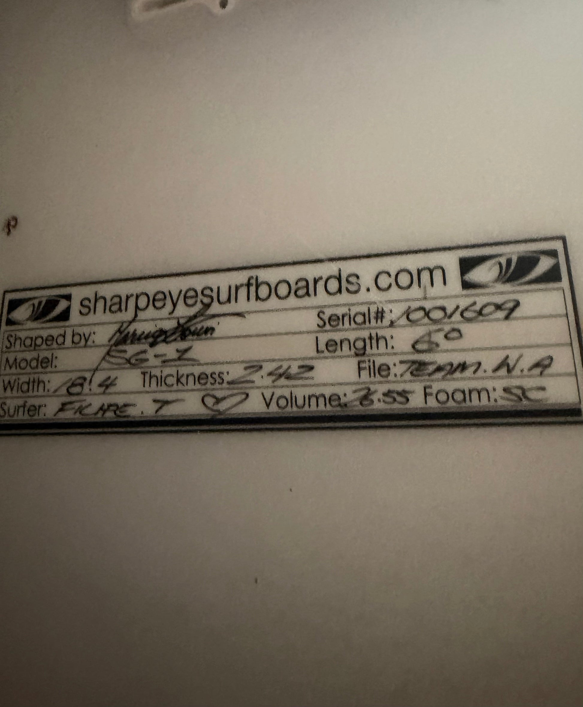 USA工場在庫 中古 Filipe Toledo SG-1 6'0" x 18.4" x 2.42" 26.55L