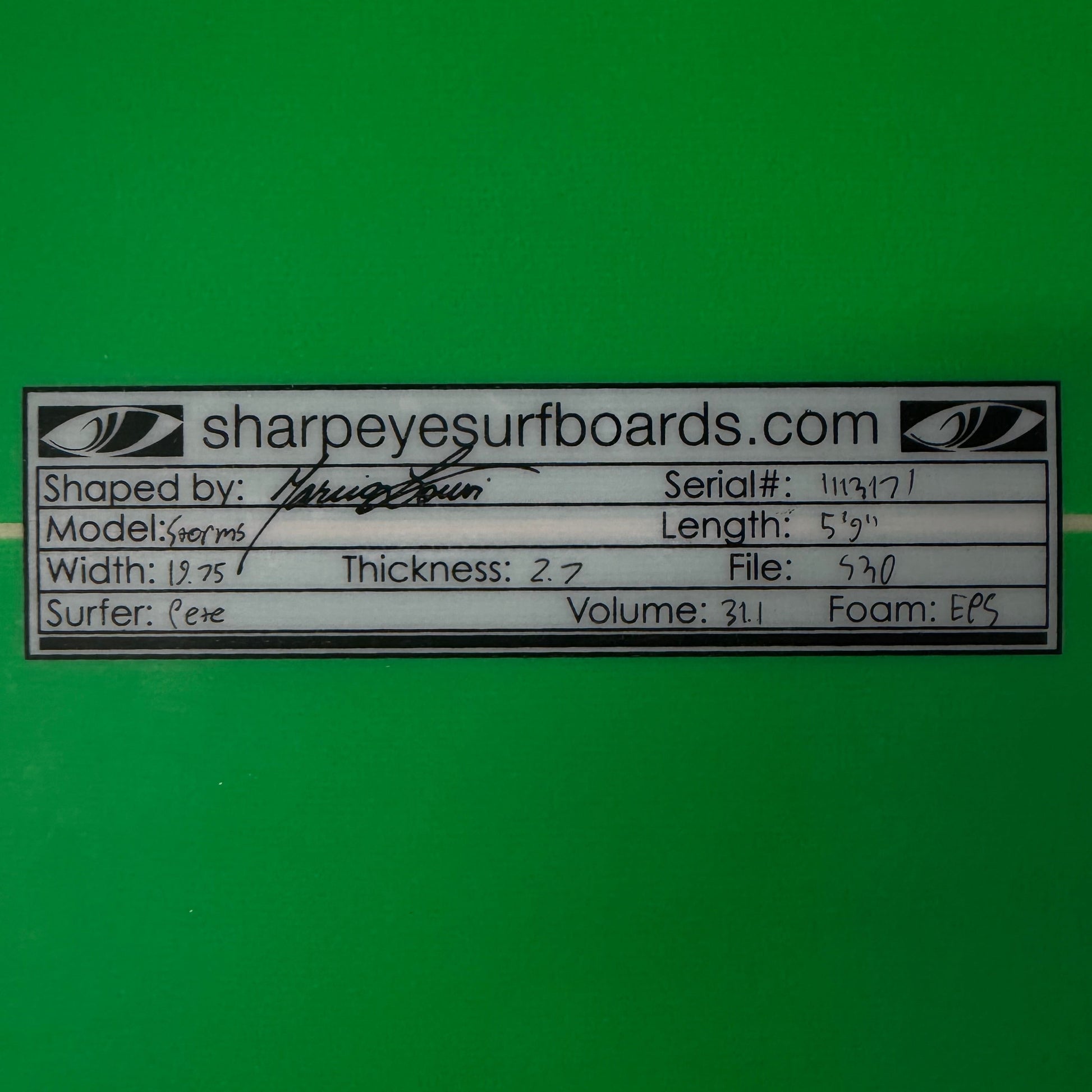 USA工場在庫 中古 Storms 5'9" x 19.75" x 2.7" 31.1L