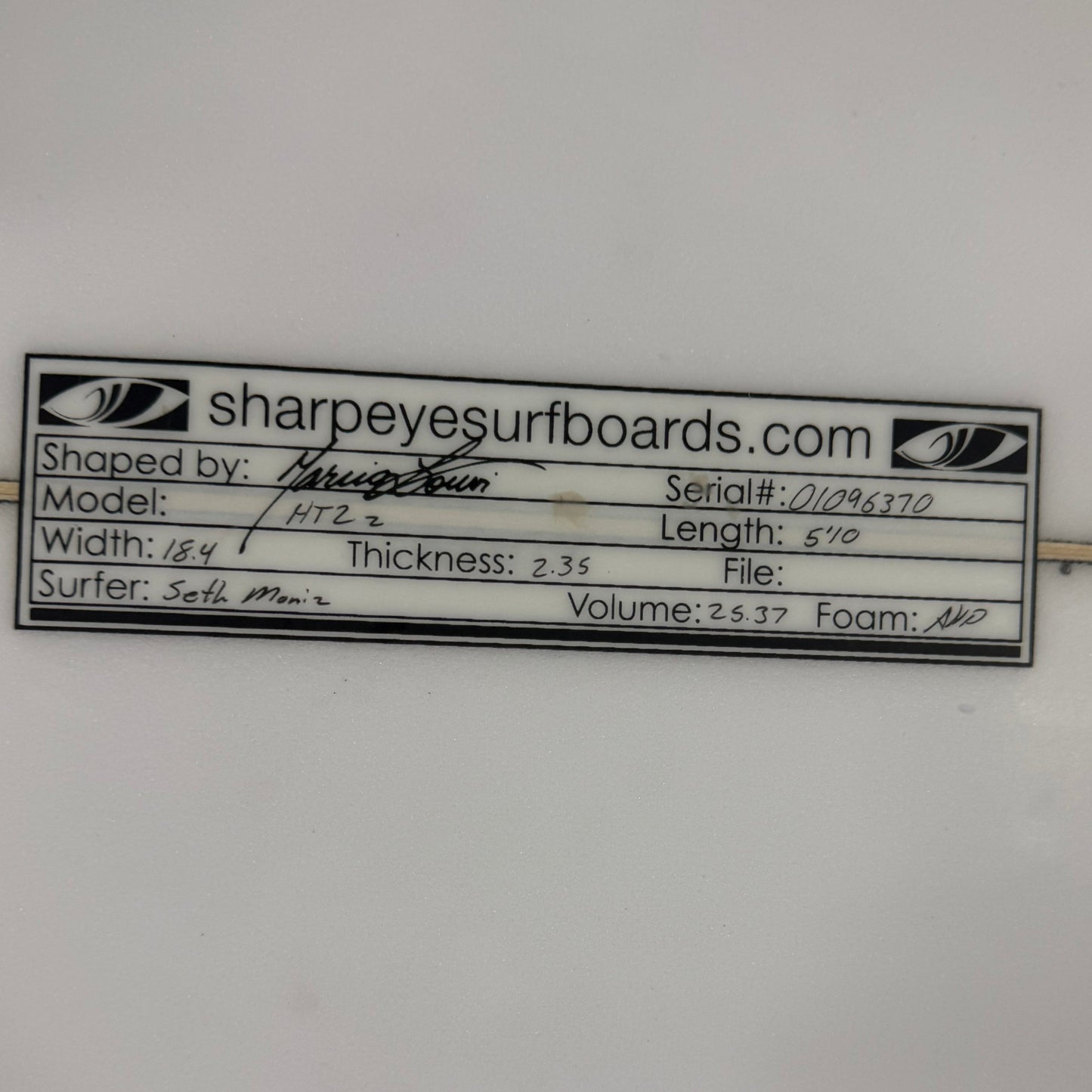 USA工場在庫 中古 Seth Moniz HT2z 5'10" x 18.4" x 2.35" 25.37L