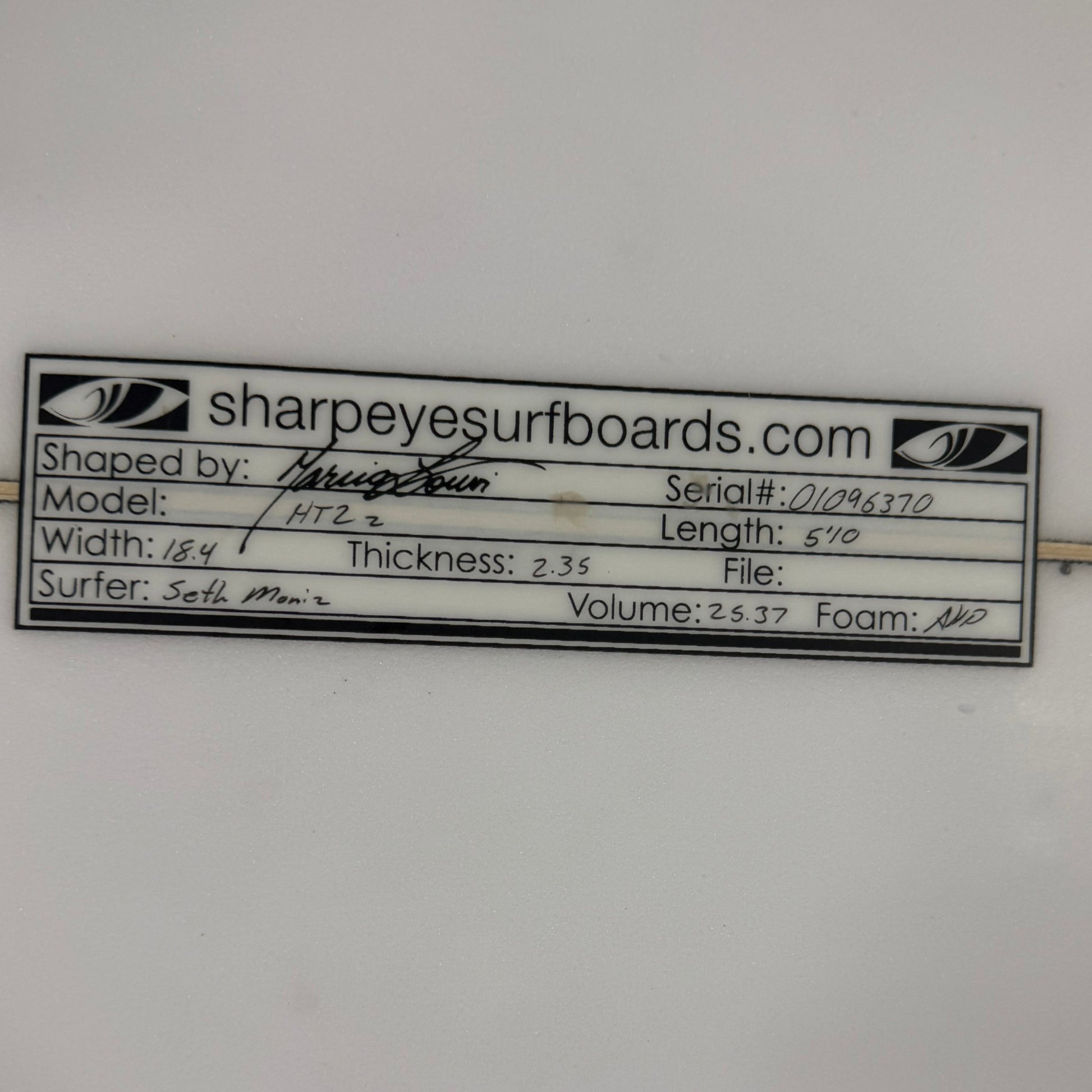USA工場在庫 中古 Seth Moniz HT2z 5'10" x 18.4" x 2.35" 25.37L