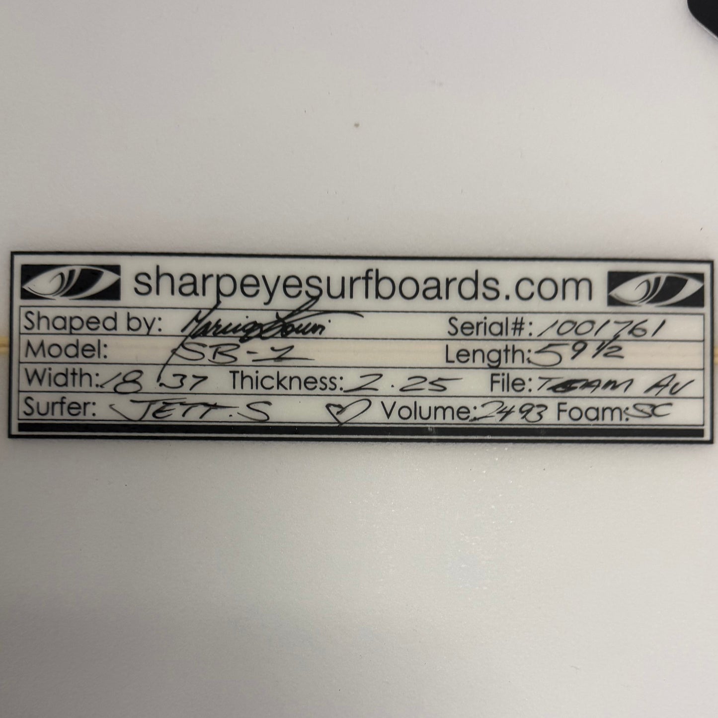 USA工場在庫 中古 Jett Schilling SB-1 5'9.5" x 18.37" x 2.25" 24.93L