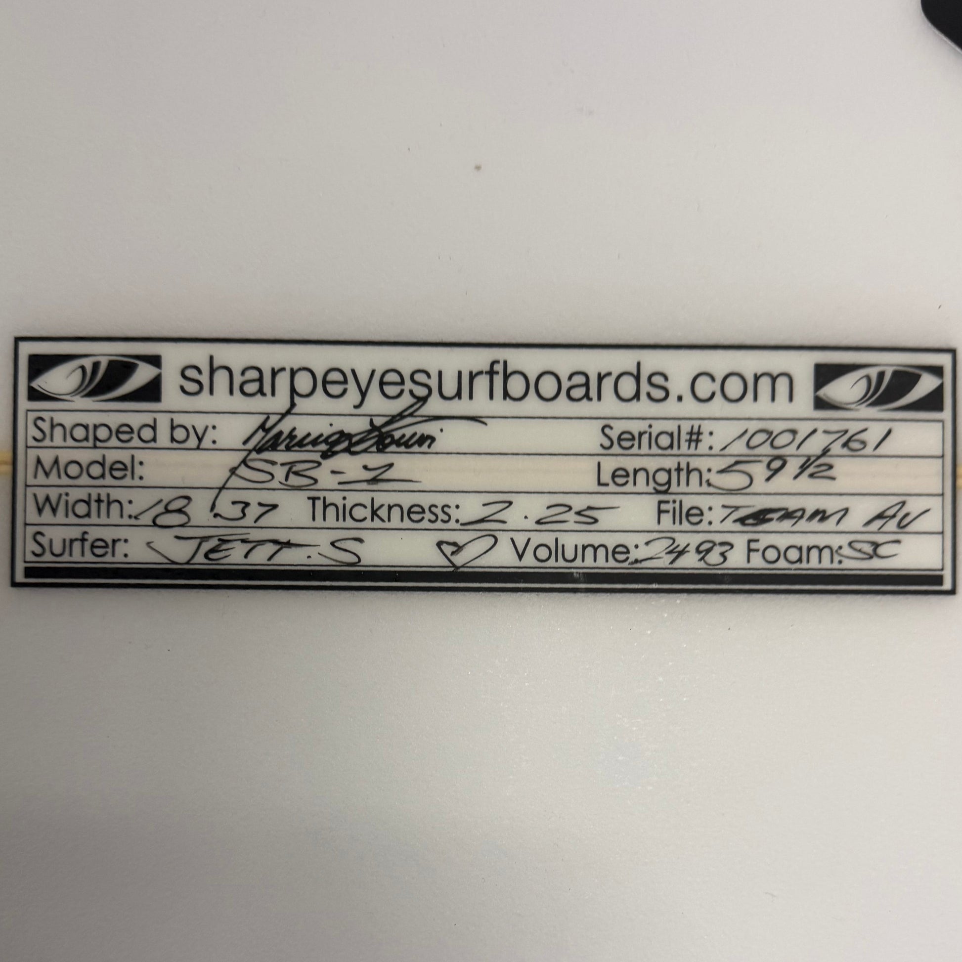 USA工場在庫 中古 Jett Schilling SB-1 5'9.5" x 18.37" x 2.25" 24.93L