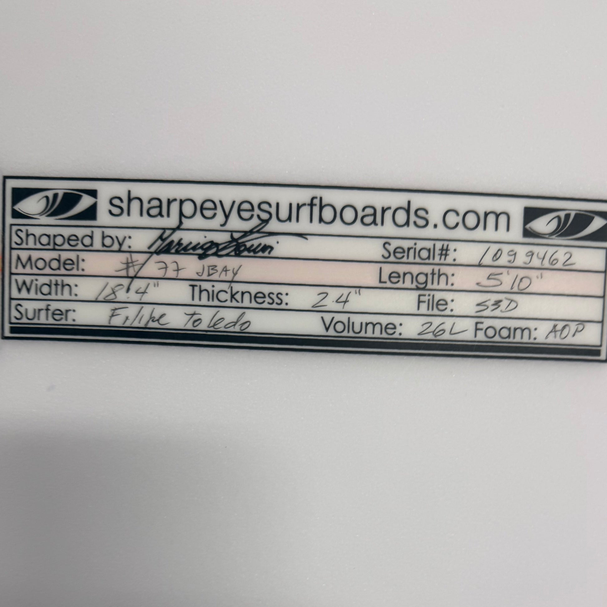 USA工場在庫 未使用品 Filipe Toledo #77 Jbay 5'10" x 18.4" x 2.4" 26L