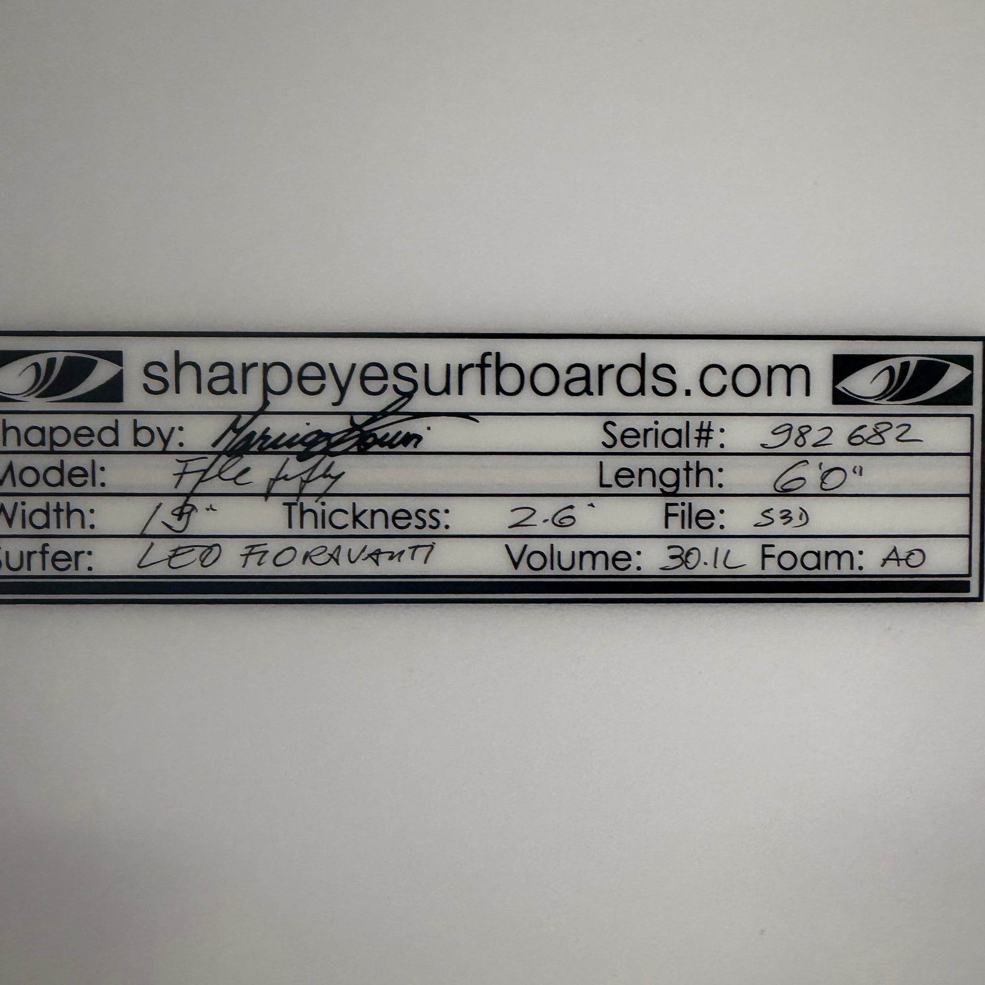 USA工場在庫 中古 Leo Fioravanti File 50 6'0" x 19" x 2.6" 30.1L
