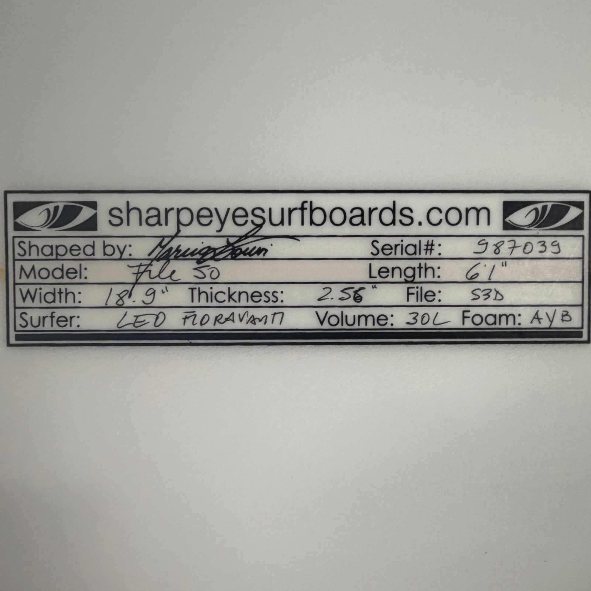 USA工場在庫 中古 Leo Fioravanti File 50 6'1" x 18.9" x 2.56" 30L
