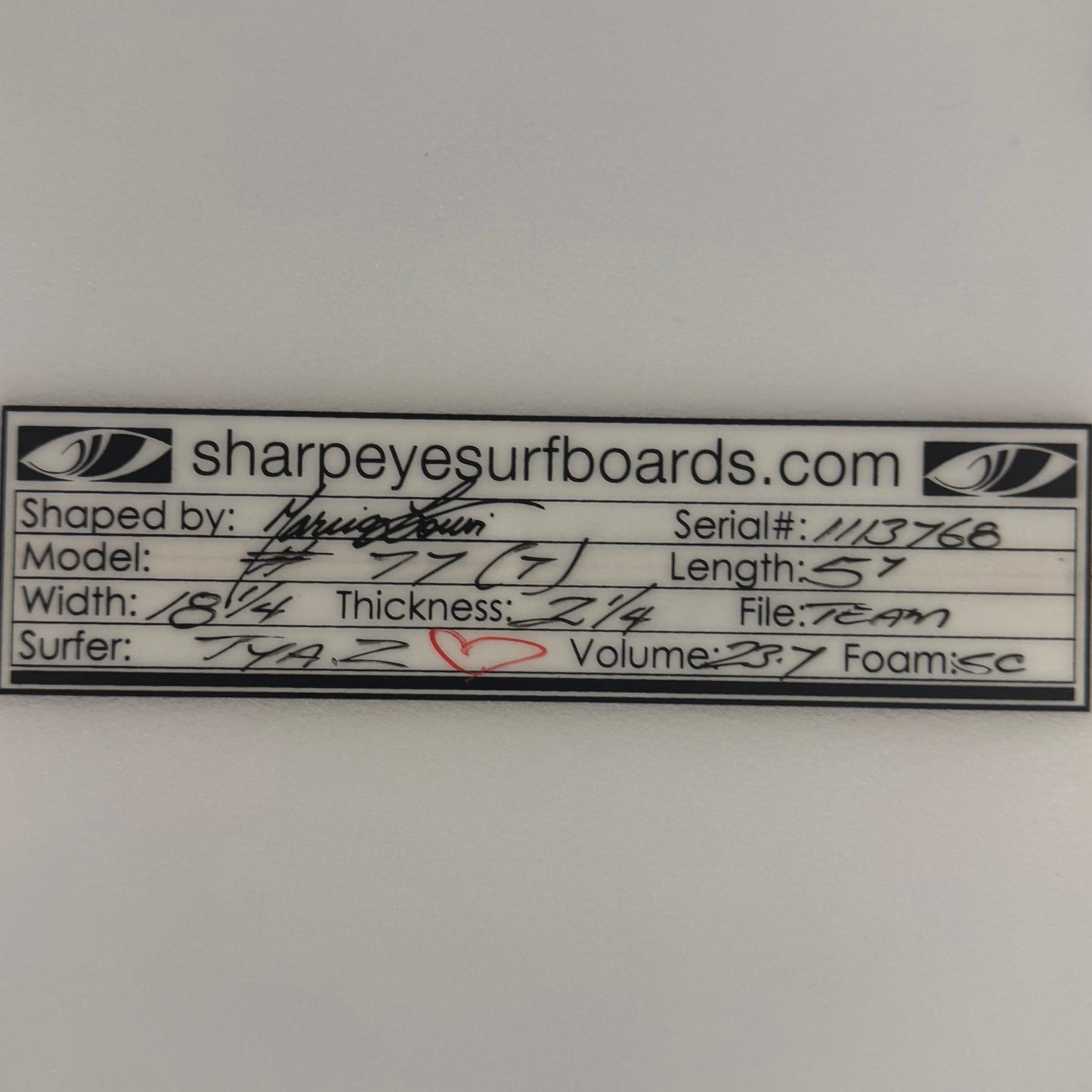 USA工場在庫 中古 Tya Zebrowski #77  5'7" x 18.25" x 2.25" 23.7L (Tya File)