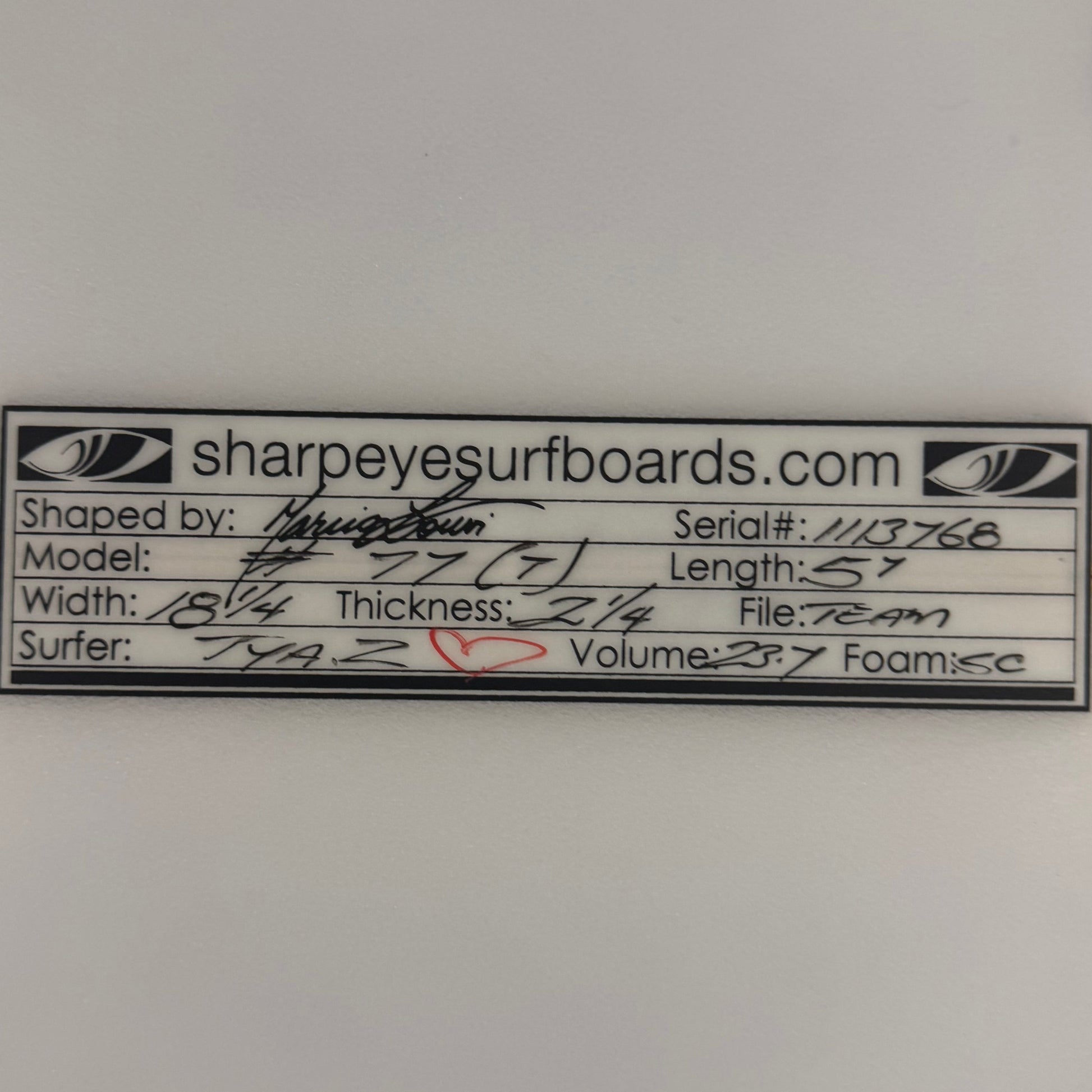 USA工場在庫 中古 Tya Zebrowski #77  5'7" x 18.25" x 2.25" 23.7L (Tya File)