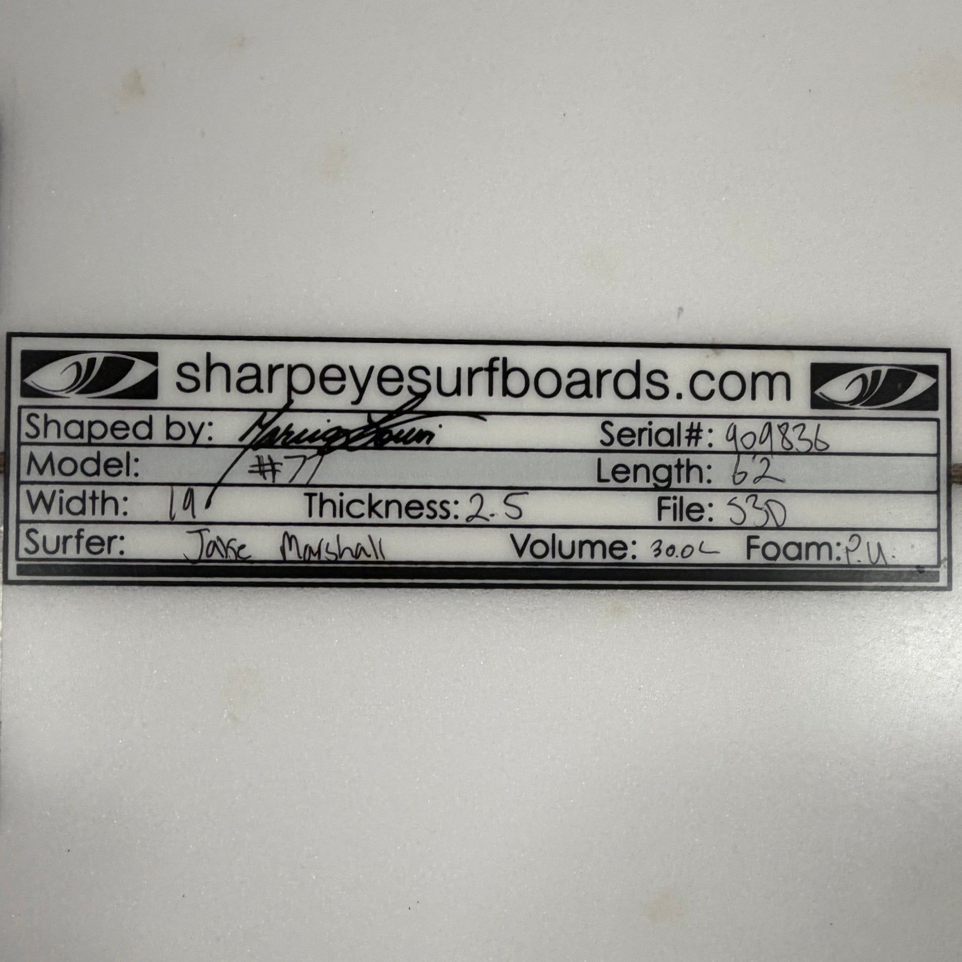 USA工場在庫 中古 Jake Marshall #77 6'2" x 19" x 2.5" 30L