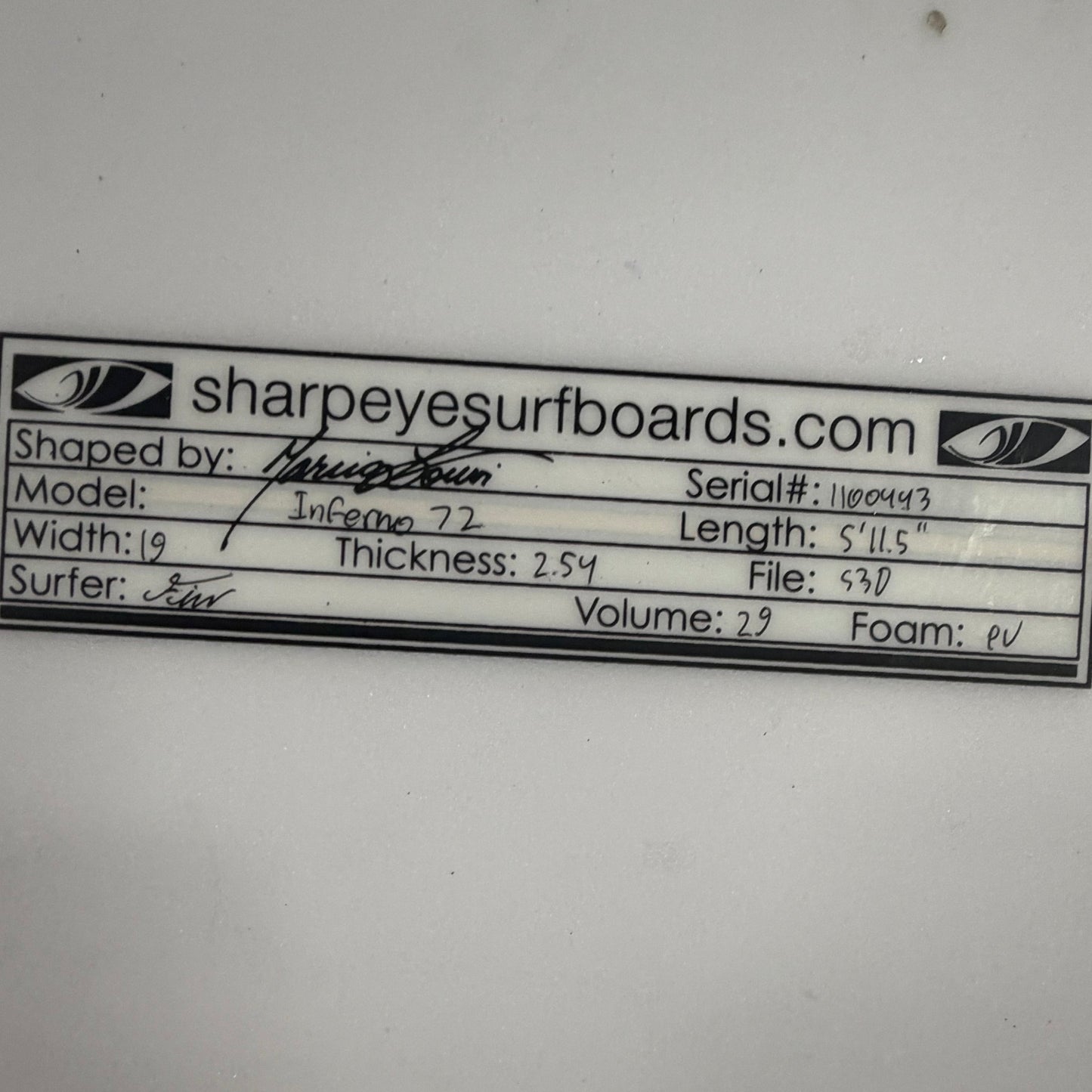 USA工場在庫 Lightly 中古 Inferno 72 5'11.5" x 19" x 2.54" 29L