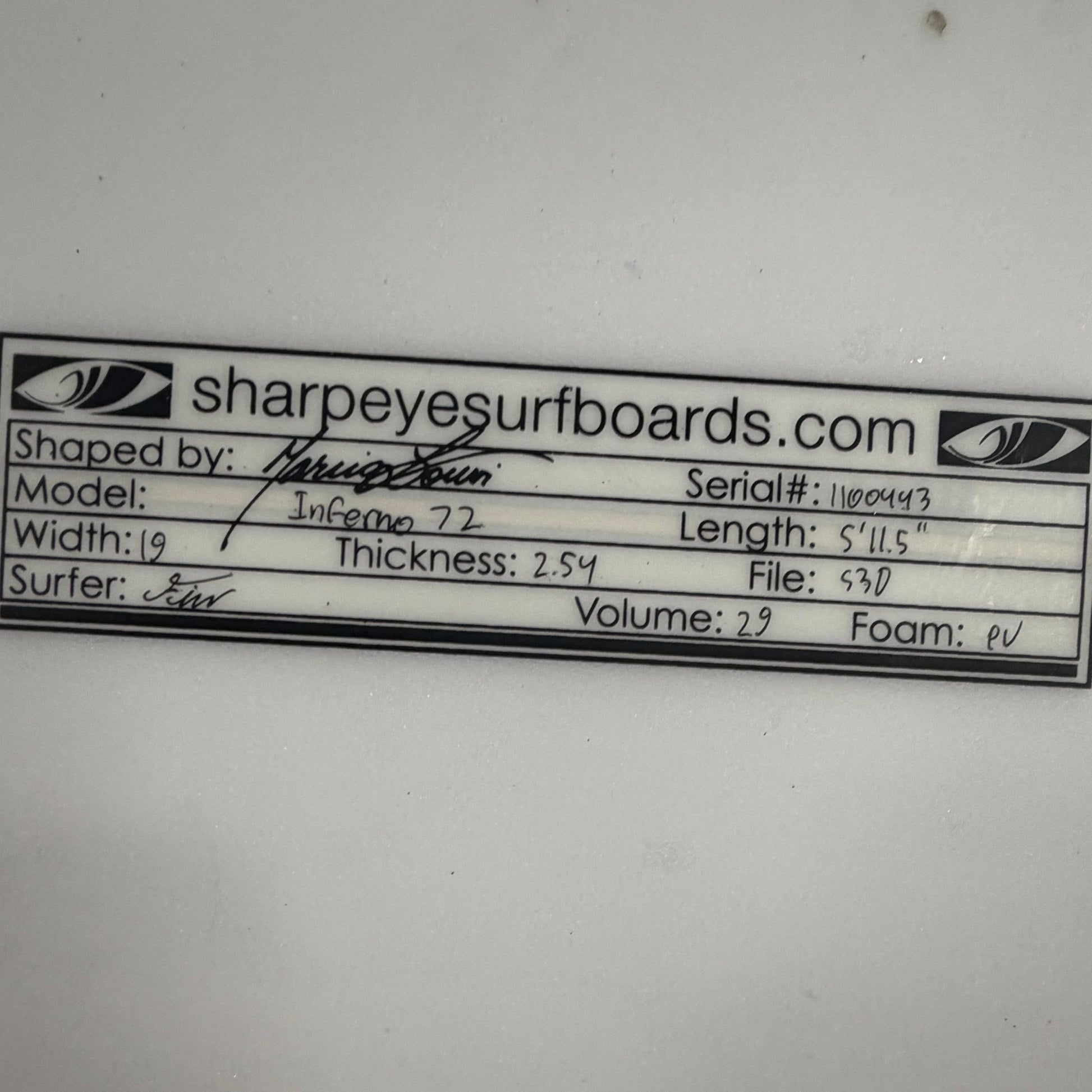 USA工場在庫 Lightly 中古 Inferno 72 5'11.5" x 19" x 2.54" 29L