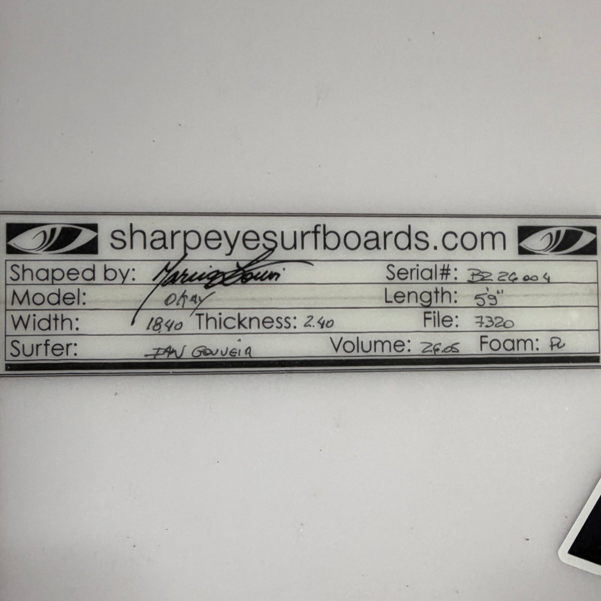 USA工場在庫 中古 Ian Gouveia OKAY 5'9" x 18.4" x 2.4" 26.05L
