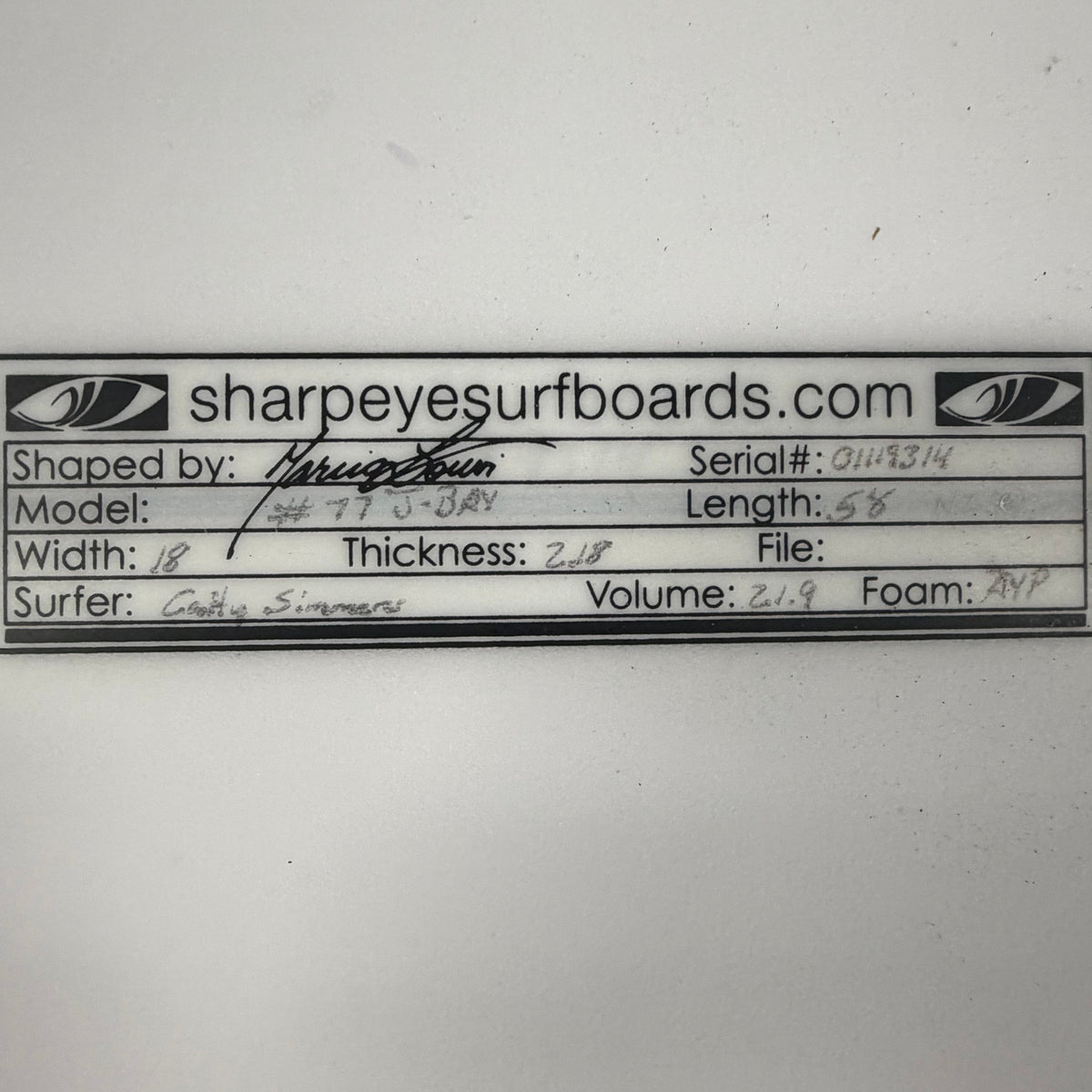 USA工場在庫 中古 Caity Simmers #77 J-Bay 5'8" x 18" x 2.18" 21.9L