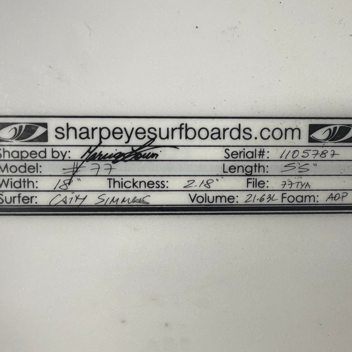 USA工場在庫 中古 Caity Simmers #77 5'5" x 18" x 2.18" 21.63L