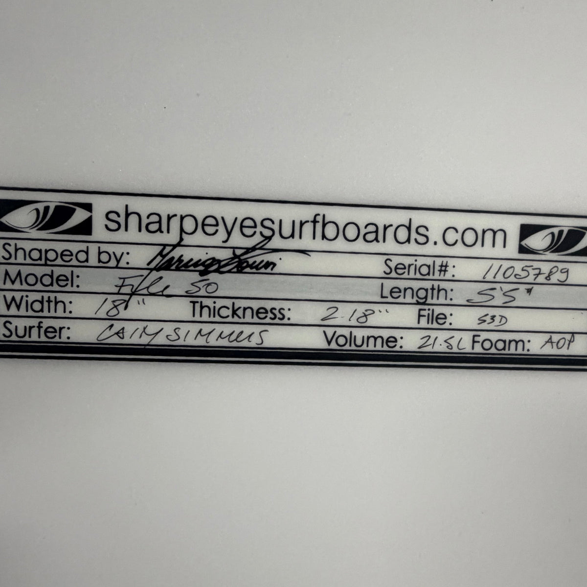 USA工場在庫 未使用品 Caity Simmers File 50 5'5" x 18" x 2.18" 21.5L