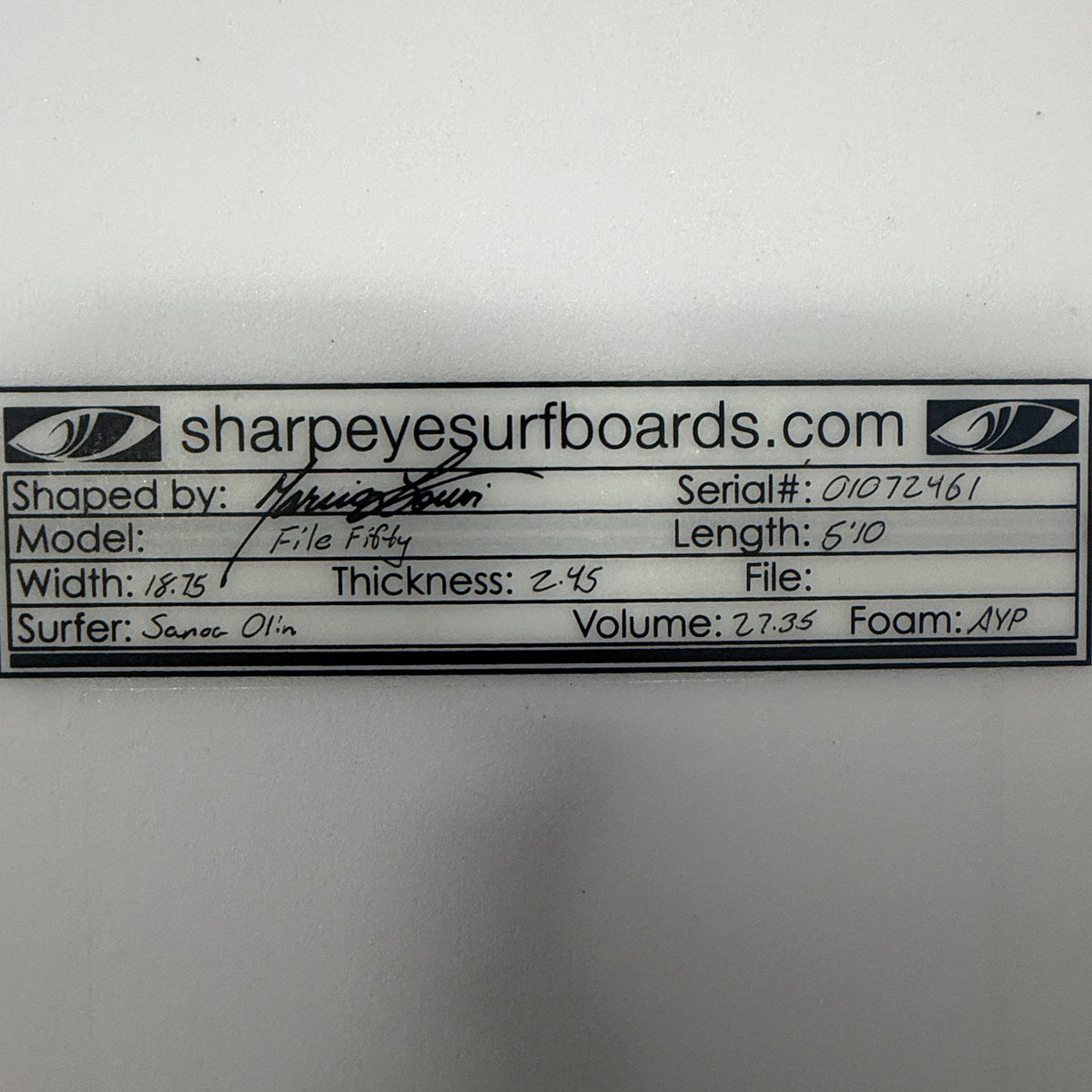 USA工場在庫 中古 File Fifty 5'10" x 18.75" x 2.45" 27.35L